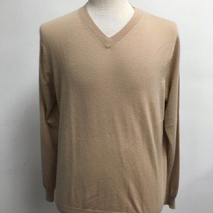 Kinross by forte tan cashmere v neck sweater M